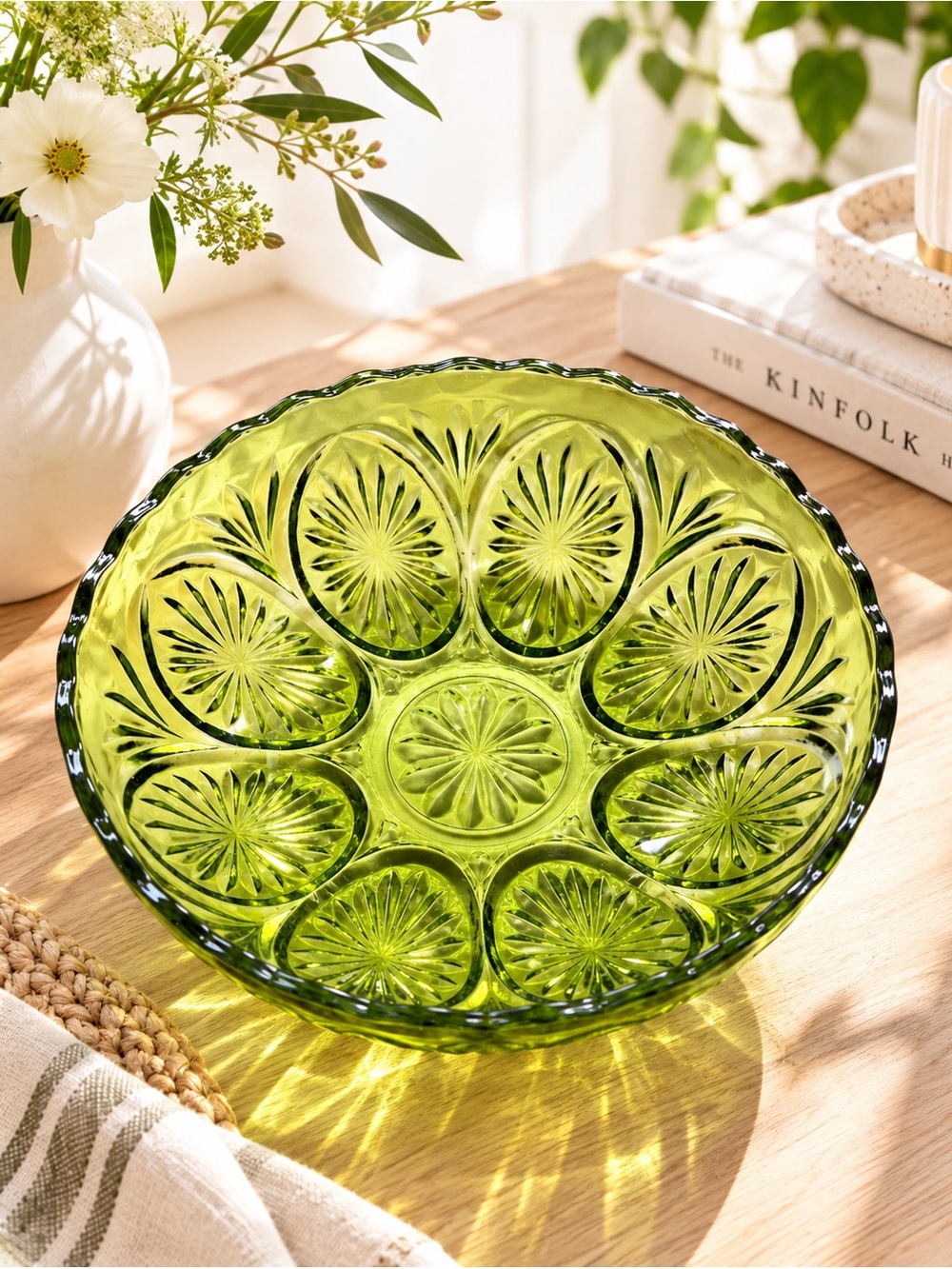 Vintage Avocado Green Glass medium Bowl